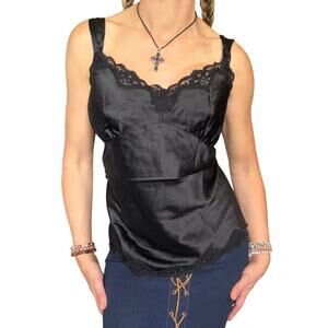 Black Silk Lace Beaded Camisole Karen Kane XL XXL Dark Fairy Y2K Top